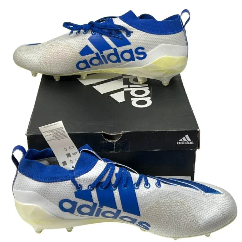 Adidas Men's Adizero 8.0 Mid Football Cleats, White Royal Blue, Size 16